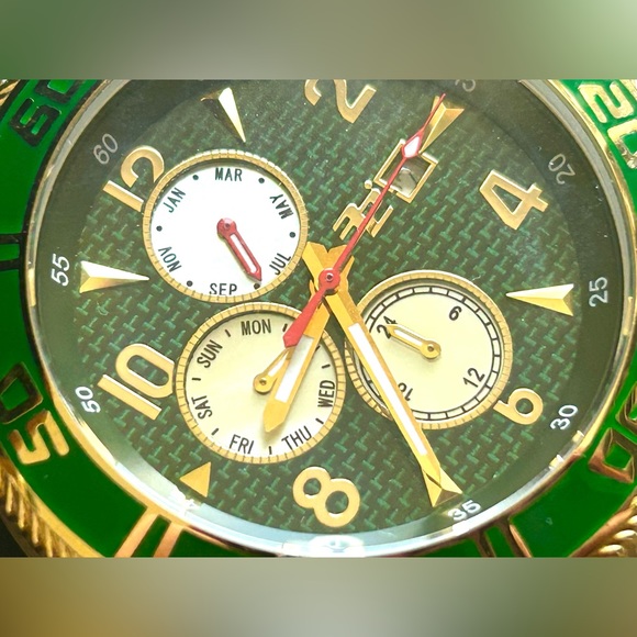 32 Degrees Gold, Green Carbon Fiber & MOP Mens Chronograph Watch NIB GIFT! - Picture 2 of 9